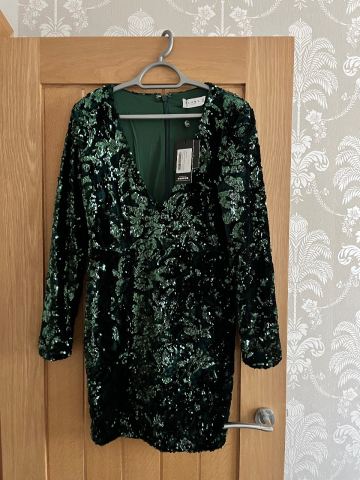 club l london green sequin dress Bottle Plunge Neck Mini UK 12 | in Newport NA-09.03.25AM