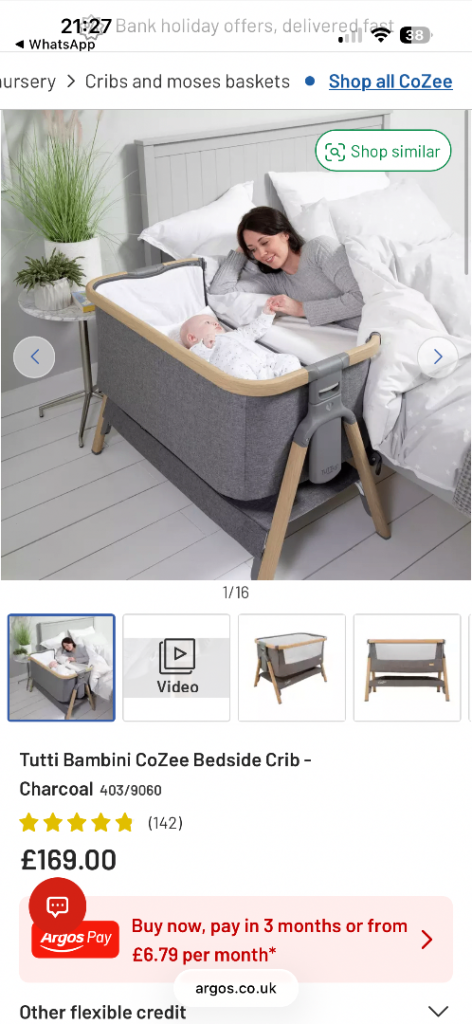 Tutti Bambini CoZee Bedside Crib - Charcoal