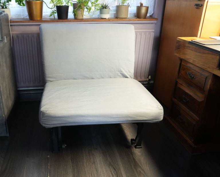 IKEA LYCKSELE LÖVÅS Pull Out Single Folding Sofa Chair-Bed with Mattress 188cm Grey - USED