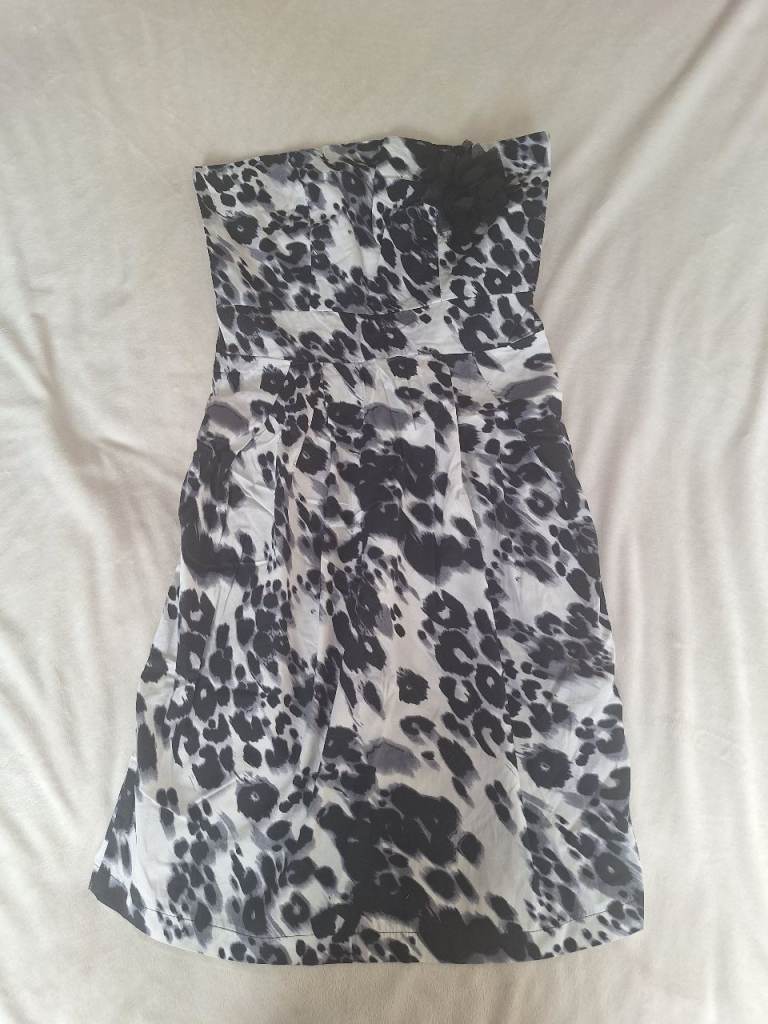 Black And White Animal Print Strapless Dress New Look Size 8