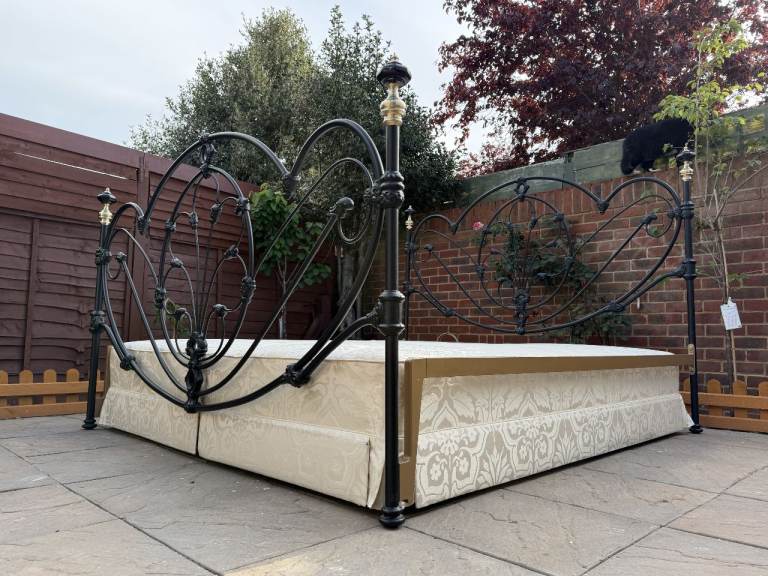 Grand & Luxurious “And So To Bed” Ornate Cast Iron, Brass and Porcelain Super King Bed & Base 