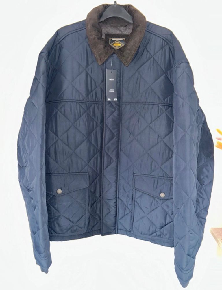 NEXT Navy Quilted Jacket - Shower Resistant, Size 3XL