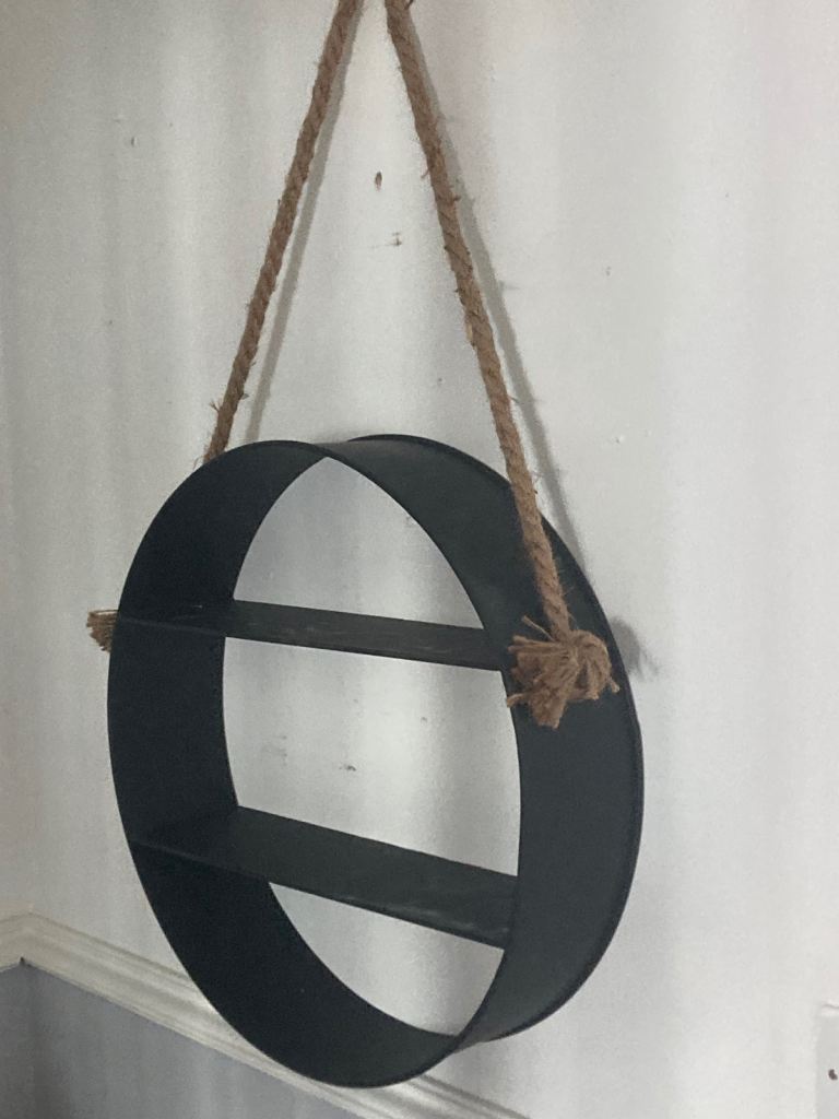Black Circular Metal Hanging Shelf with Rope