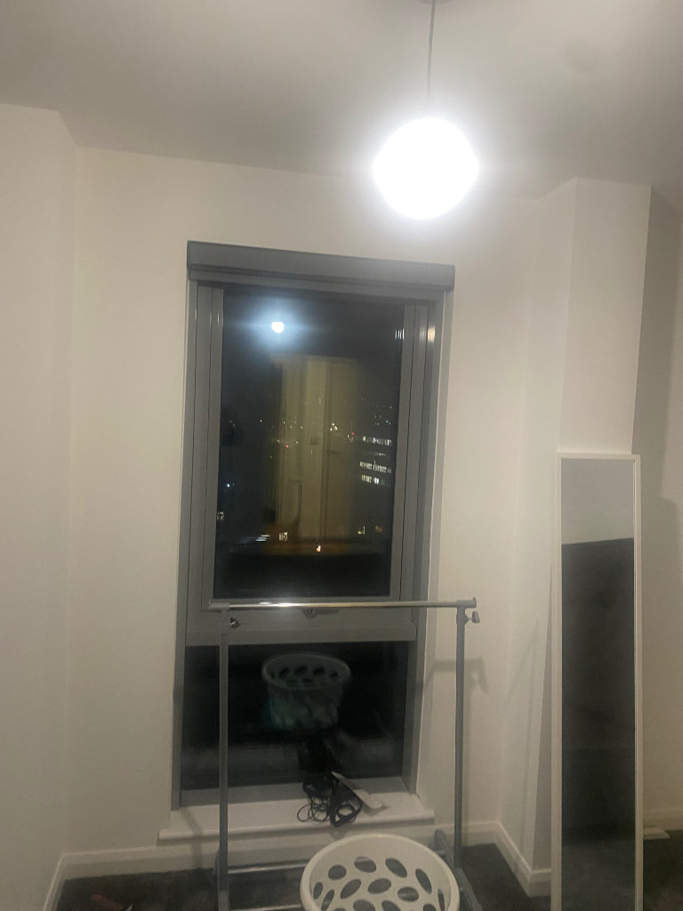 2 x fully electric slate grey blinds. With top box 