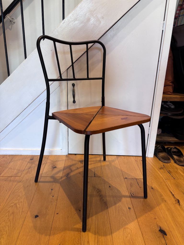 Stylish Black Metal and Wood Chair – Good Condition