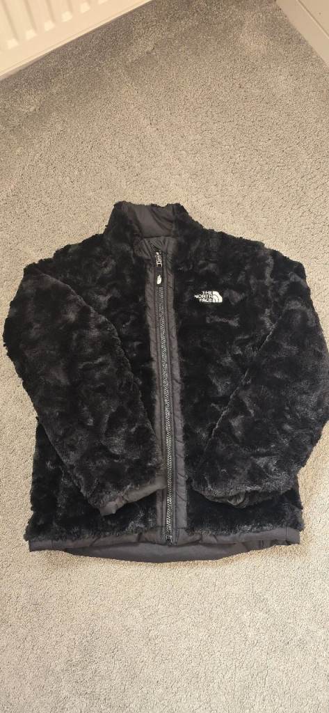 VGC The North Face Girls Black Reversible Puffer Jacket Size S (7-8 years) Warm Fur Coat