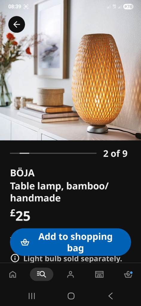 2 X IKEA BÖJA Table Lamps – Bamboo, Handmade, Excellent Condition
