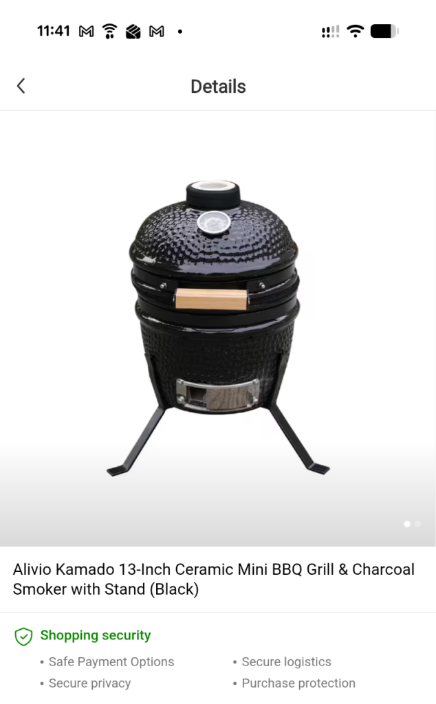 Alivio Kamado 13-Inch Ceramic Mini BBQ Grill & Charcoal Smoker