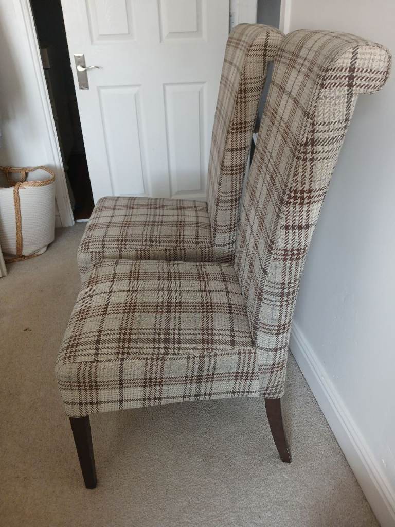 Pair of Next Plaid Fabric Dining Chairs - Good Condition
