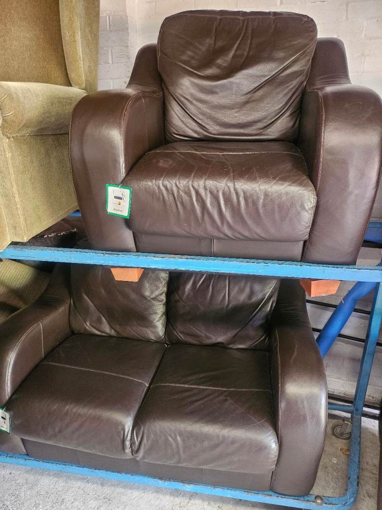 Exdisplay next real leather sofa & chair 150