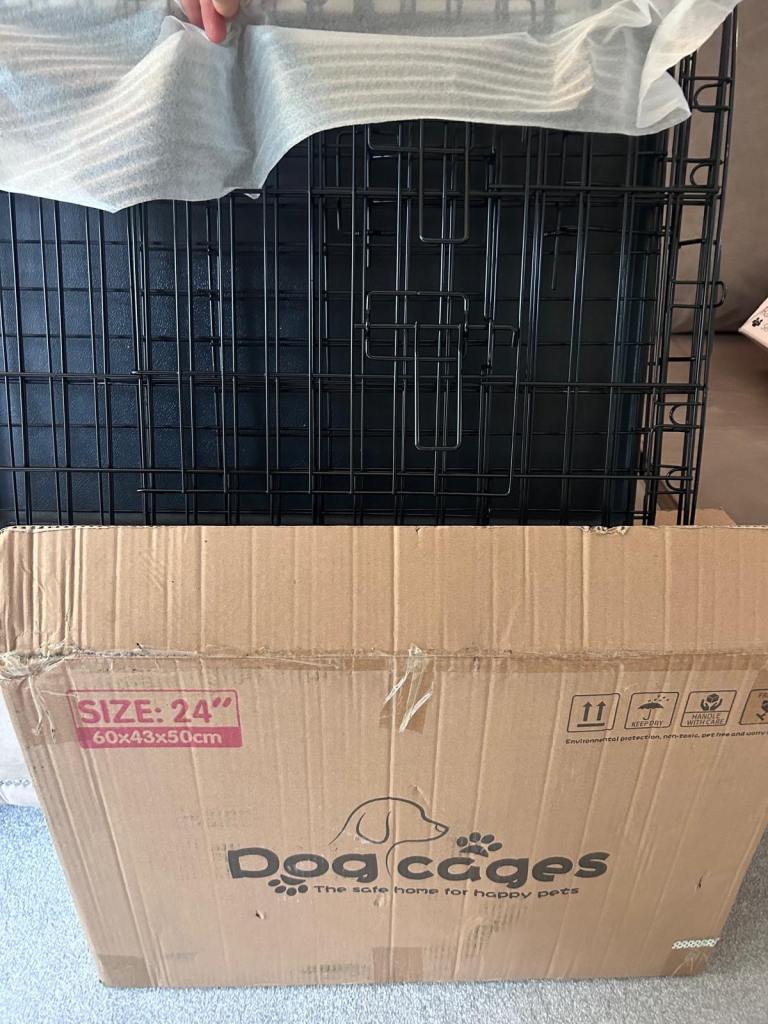 Foldable Black Dog Cage Pet Crate Puppy Metal Training Carrier 24-Inch