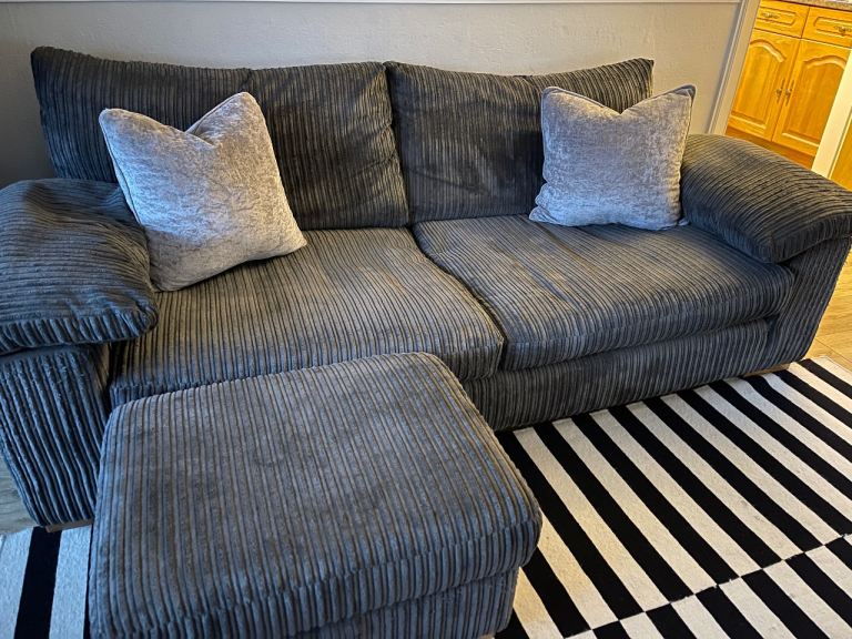Large 2 seater grey sofa & ottoman footstool
