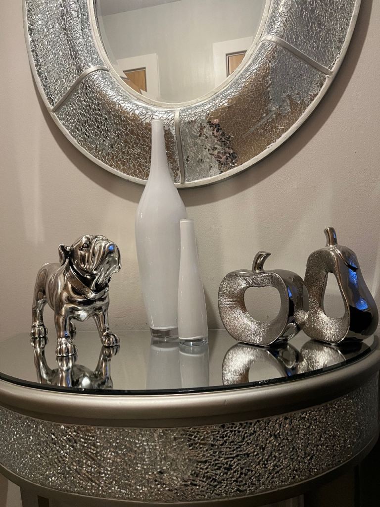 Mosaic Console Table with Glass Top - need gone ! 