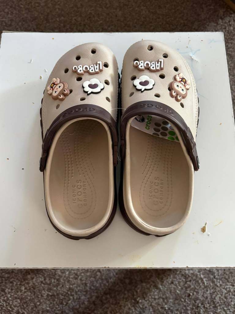 Labubu Croc Dupes with Charms – Beige and Brown