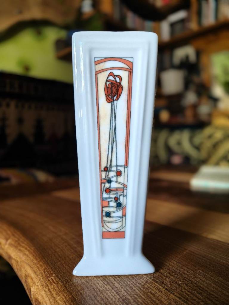 Vintage Charles Rennie Mackintosh Design Small Porcelain Triangular Vase by Glencairn