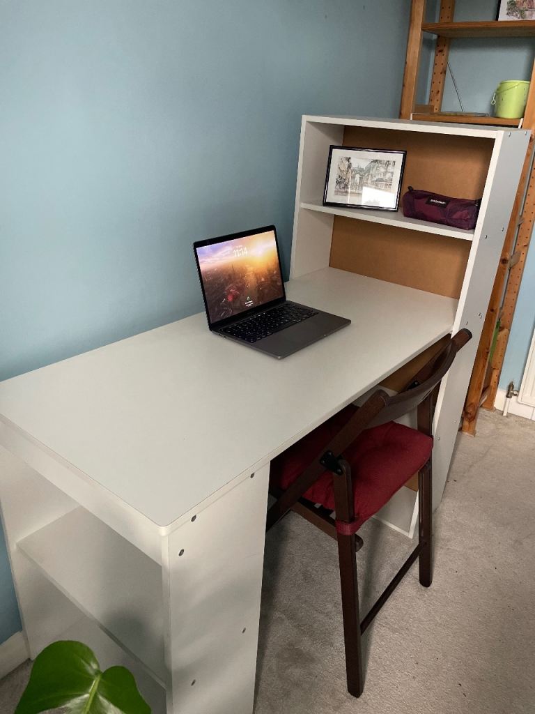 White desk with shelves