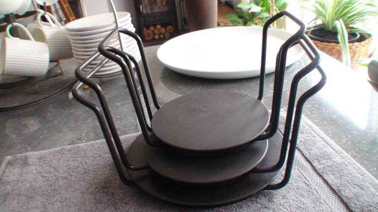 THREE IKEA ADJUSTABLE USEFUL PLATE HOLDERS BLACK