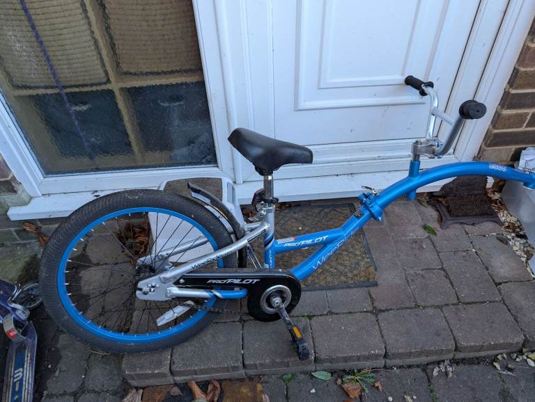 Weeride Pro Pilot Tagalong Trailer Childrens Kids Bike Tow Bar Folding Alloy 20" Wheel Blue