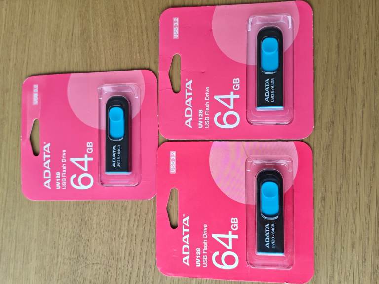 New ADATA UV128 64GB USB Flash Drives - Black & Blue
