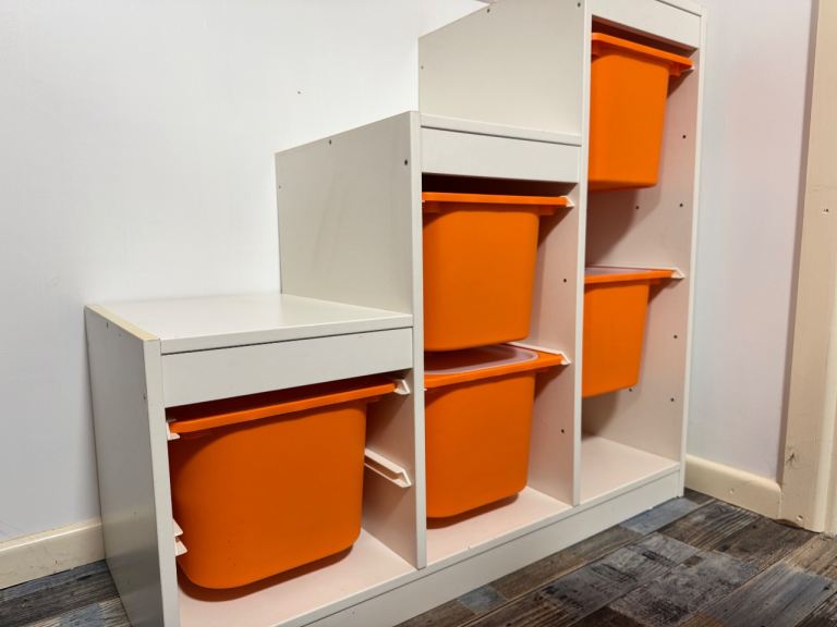 IKEA TROFAST Storage Unit with Orange Bins – Good Condition