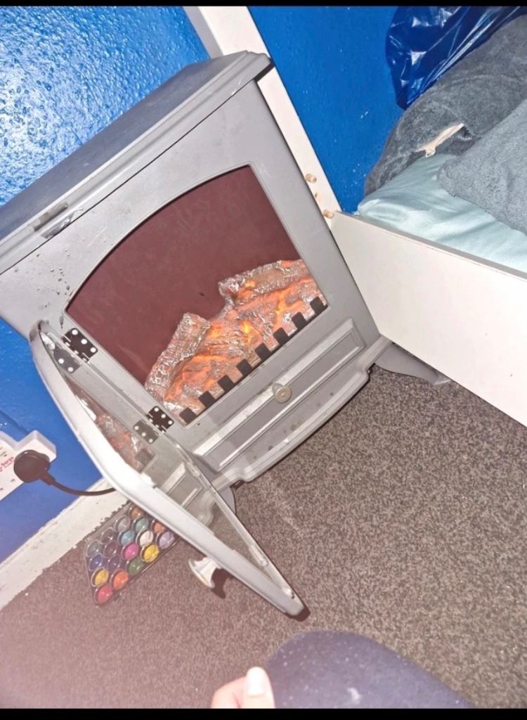 Grey Electric Log Burner Fire with Flame Effect