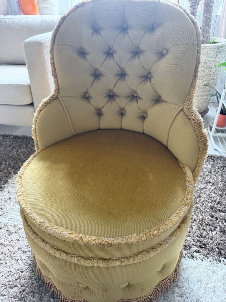 Vintage Style Mustard Yellow Velvet Button Back Chair