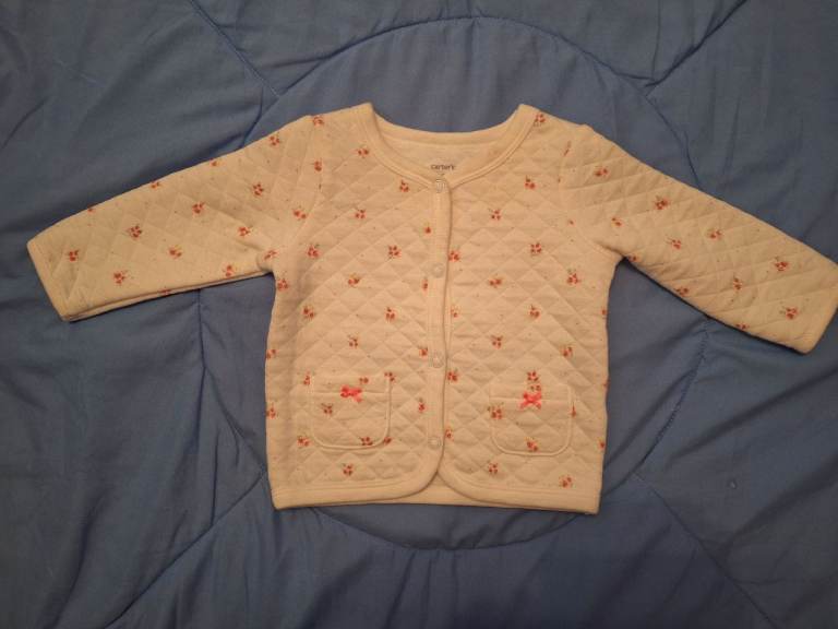 White Jacket With Pink Flowers Carters Size 6 Months 