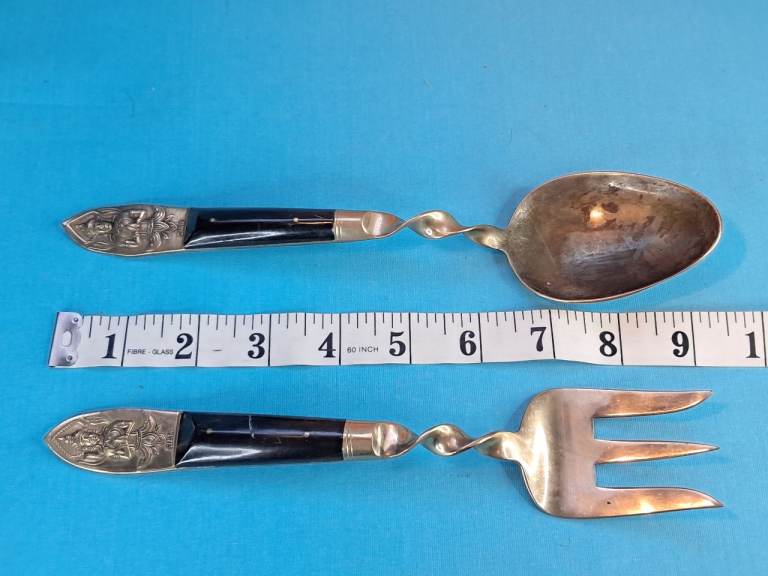 Vintage SIAM Bangkok Thailand Brass Fork And Spoon Set.as seen