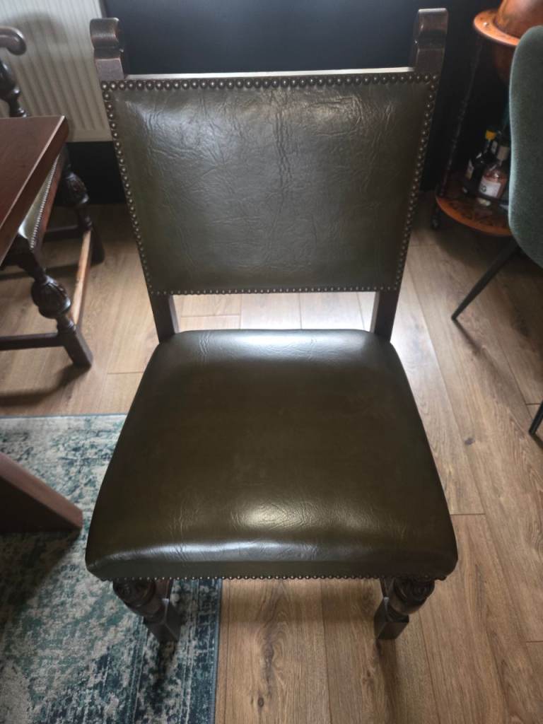 1920s green leather dining chairs