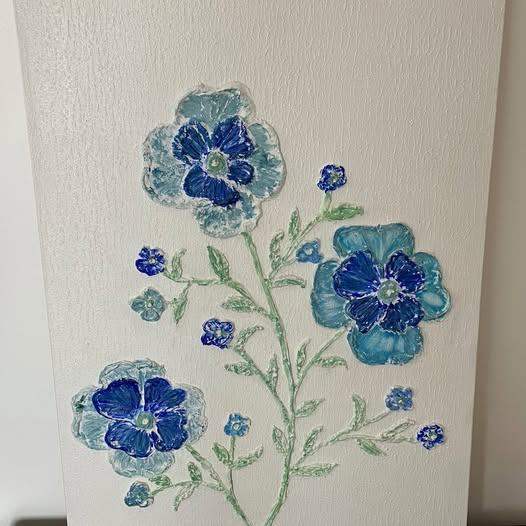 Original Textured Floral Art on Canvas-Mixed Media- 40x 60 cm-signed-NEW Deep edge