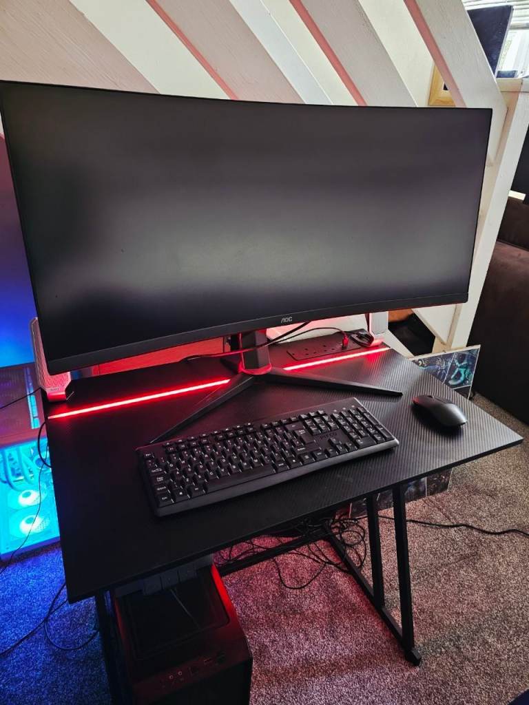 Gaming RTX PC Bundle + AOC CU34G2XP/BK 34 inch UW-QHD Gaming Monitor + LED Desk + Speakers