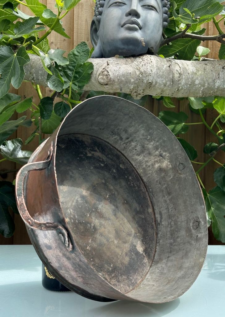 ANTIQUE FRENCH COPPER PAN, JAM PAN, BASIN, SINK, BOWL, PLANTER, 38cm diam - WILL POST!