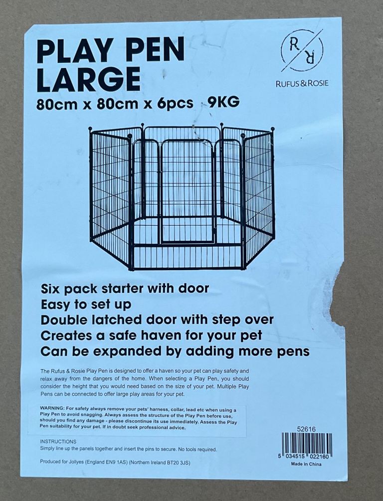  Dog  pen collapsible with opening door  like new 