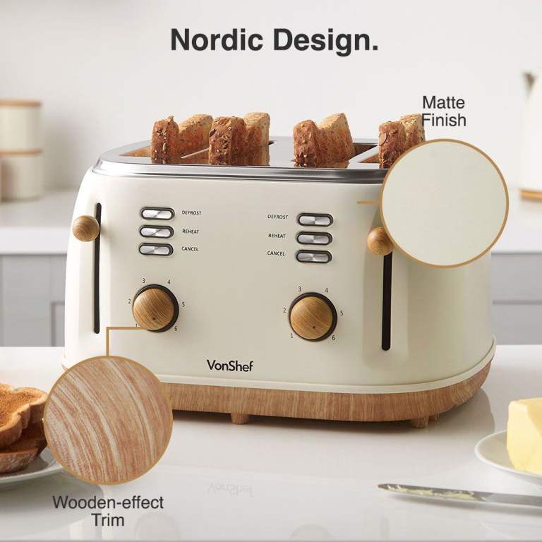 Fika Cream & Wood 4 Slice Toaster RRP £44.99