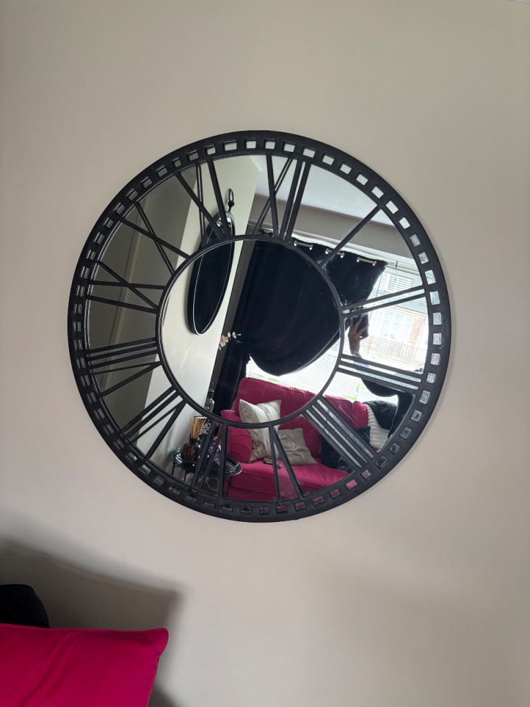 Black Metal and Mirror Wall Clock – Immaculate Condition