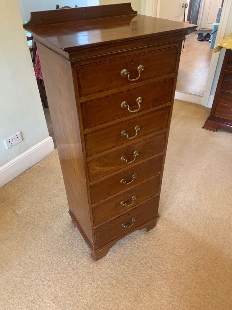 Solid walnut mahogany tall boy antique chest of drawers