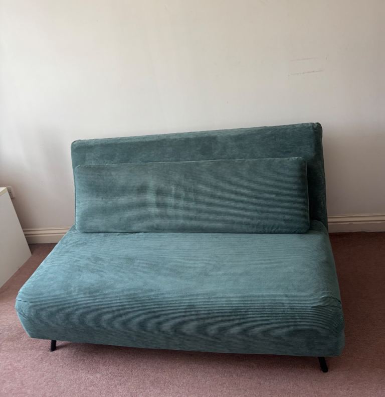 2 Seater, Double Sofa Bed – MADE Haru – Teal / Green Corduroy (Excellent Condition)