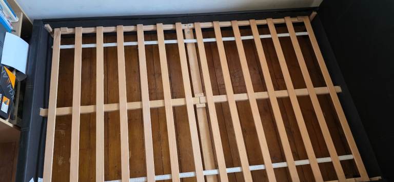 Small Double Faux Leather Bed Frame with Mattress - Black, Good Condition