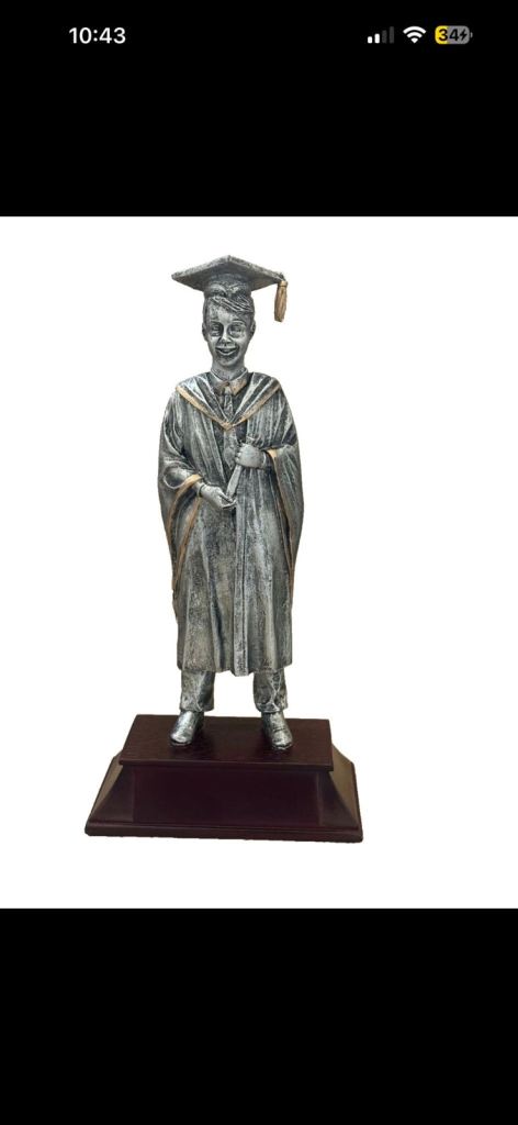 **PRICE CUT **Graduation gift - SILVER RESIN MALE GRADUATE TROPHY - 9.25in