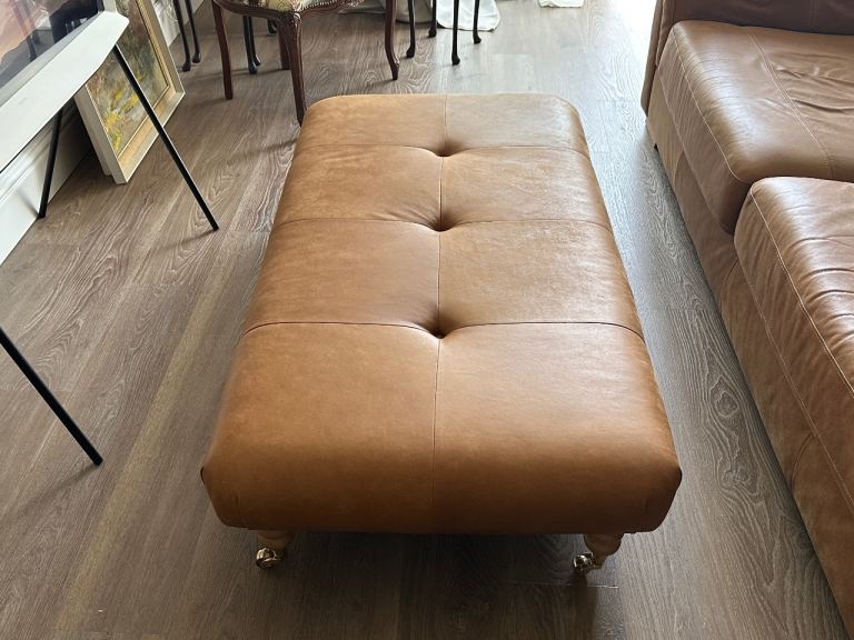 Light Tan Brown Leather Footstool with Wheels from NEXT - barely used