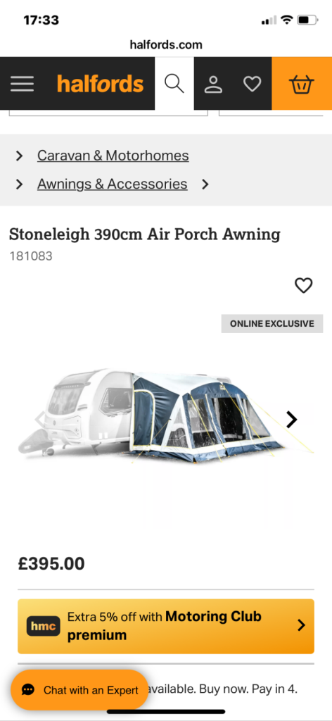 Stoneleigh 390mm Air Porch Awning 