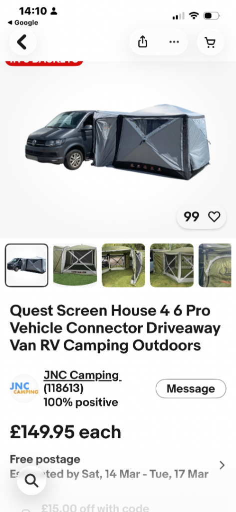 Quest screen house pro 4 tent/awning and van connecter 