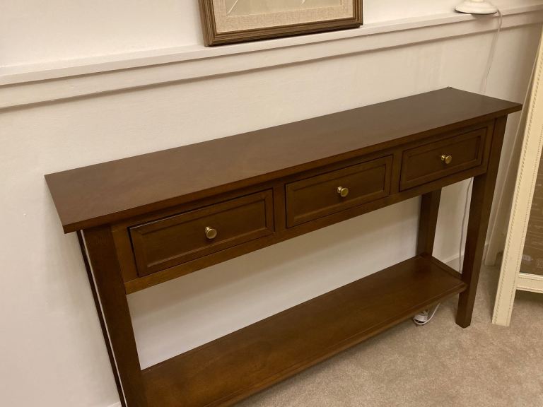 Large Narrow Walnut Console Table With Drawers 