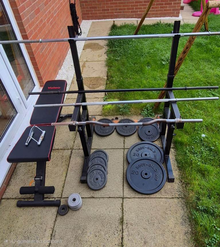 BARGAIN - Home Gym Set - 80kg of plates and multiple bars