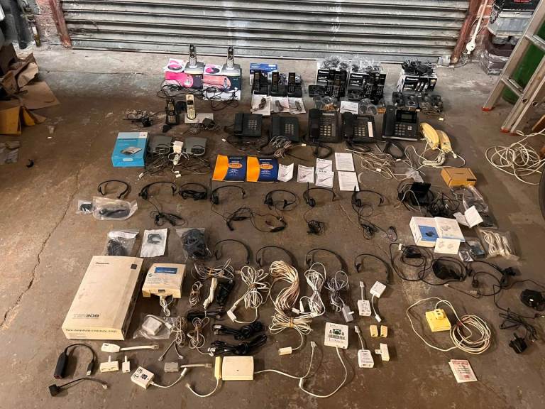 Huge job lot of telecom phone equipment, answering machines, headsets, cables etc