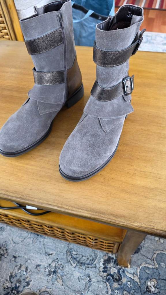 Grey Suede Ankle Boots with Buckle Detail by Gabor – Good Condition Size 6