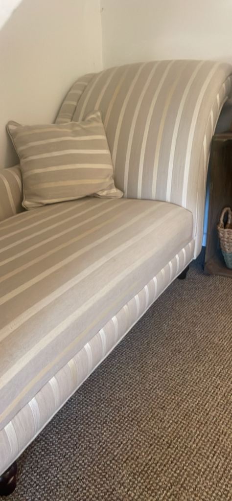 Beige Striped Fabric Chaise Lounge with Matching Cushion - Good Condition