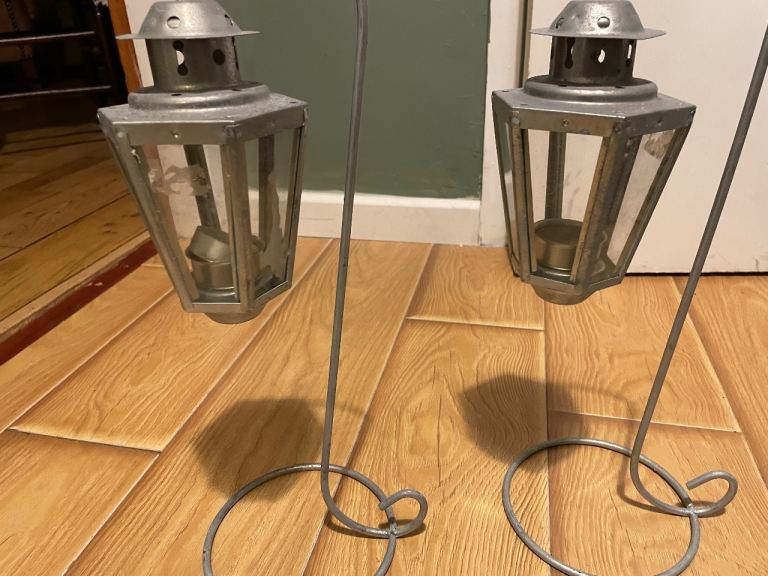 Pair of Metal Lanterns with Stands – Good Condition