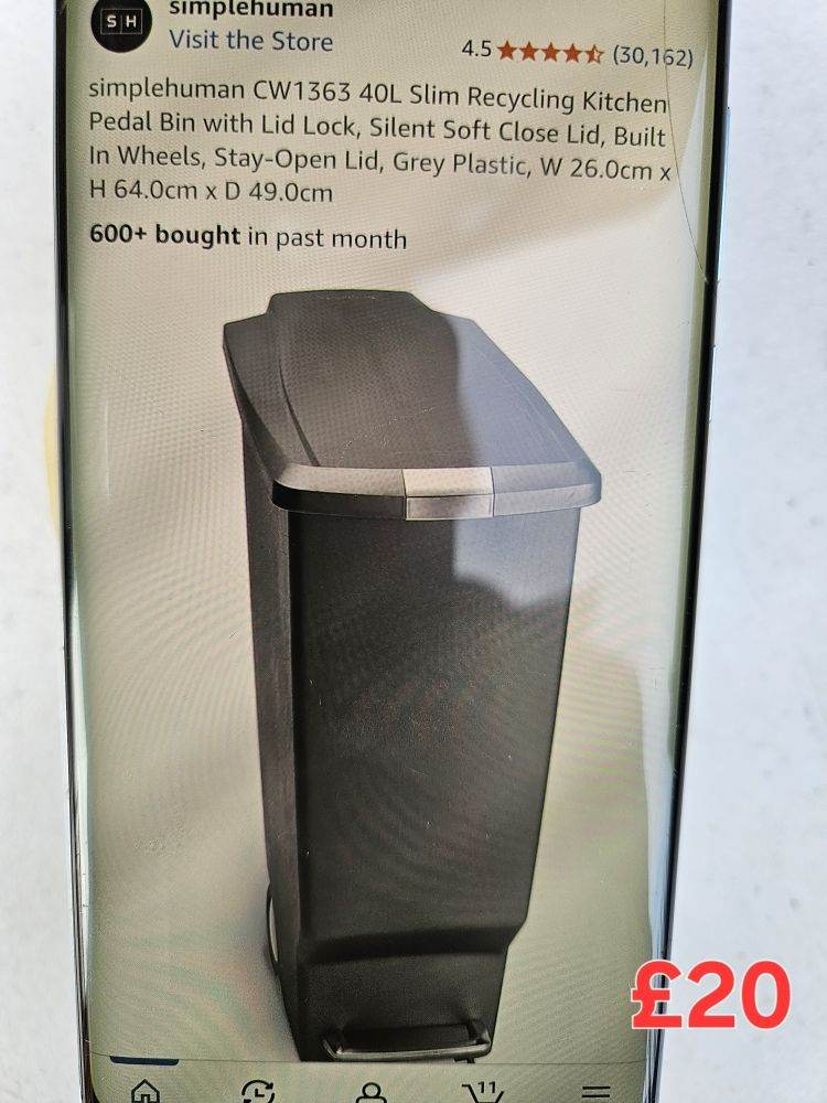40L Slim Recycling Kitchen Pedal Bin with Lid Lock, Silent Soft Close Lid, Built In Wheels, Stay