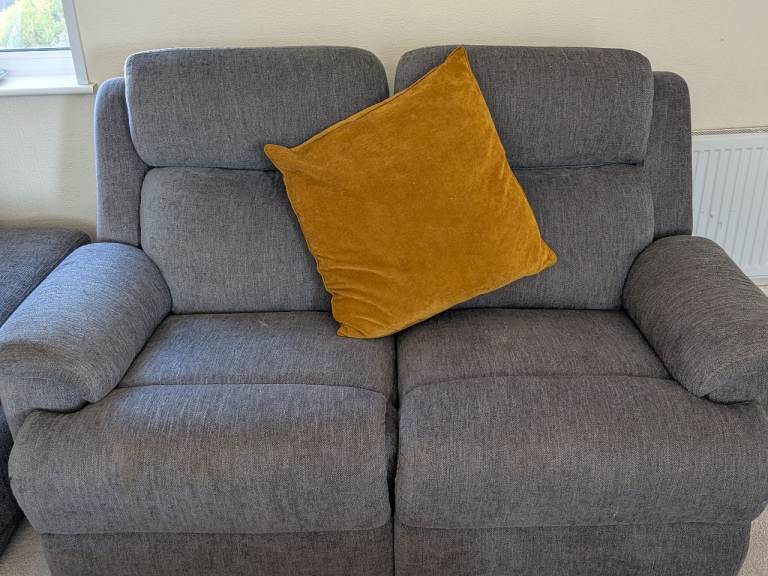 Comfortable Grey reclining Fabric Two-Seater Sofa – Good Condition